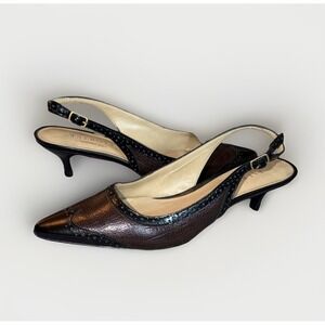 Talbots Womens Slingback Kitten Heel Pumps Brown Black Leather Two-Tone Size 7.5